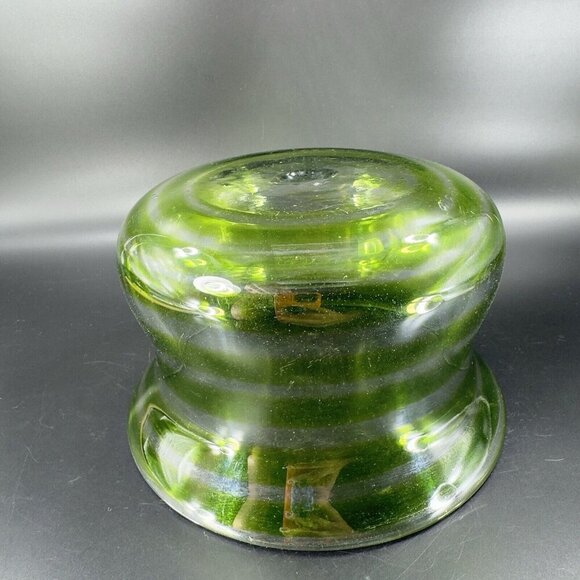 Blenko Art Glass Bowl Planter Flower Pot Hand Blown Green Clear Lines Round Vtg - Picture 16 of 16